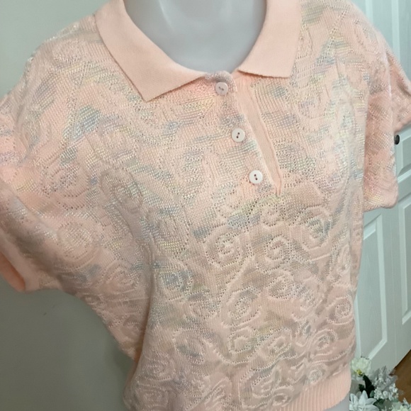Vintage Henley Sweater Top, Medium Embellished Peach Made in Australia - Picture 3 of 12